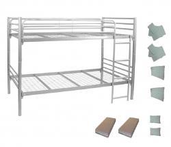 Komplett -Sparangebot für 2 Personen - Sicherheits - Etagenbett mit Leiter und Gitter Modell MS10710955 - 40 mm Rohr mit 2 x Schaumstoffmatratze 90 x 200 x 10 cm  2 x Kissen,Decken, Bettwäsche, Spannbetttuch - Preis Champion !!!